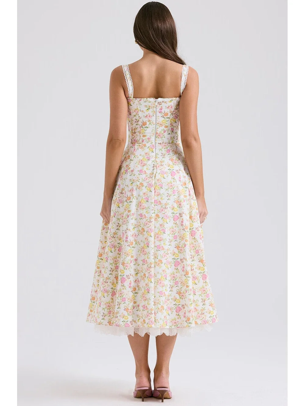 NEW, House of CB Rosalee ivory meadow print cotton bustier sundress L+ #MD2574